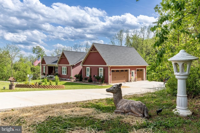 17114 Reid Hl, Culpeper, VA 22701 - view of front of house with an attached garage, a shingled roof, a front lawn, and concrete driveway