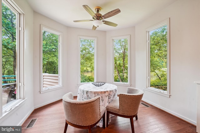 1145 Water Pointe Ln, Reston, VA 20194 - dining space with baseboards, hardwood / wood-style floors, and a ceiling fan