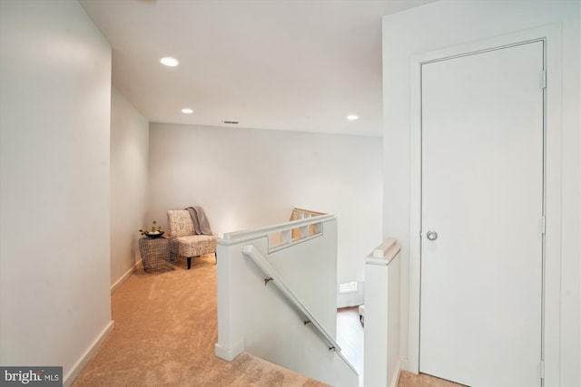 1145 Water Pointe Ln, Reston, VA 20194 - hall featuring an upstairs landing, light carpet, recessed lighting, and baseboards