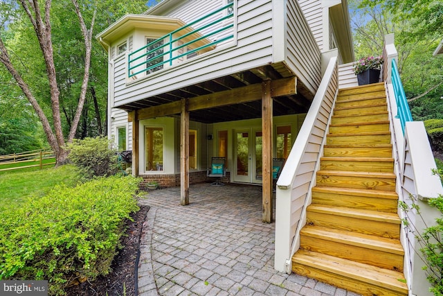 1145 Water Pointe Ln, Reston, VA 20194 - view of patio / terrace featuring french doors, stairway, fence, and a balcony