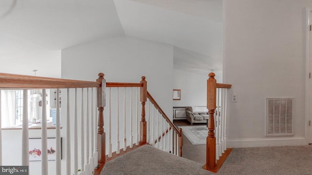 11400 Rolling Green Pl, Hagerstown, MD 21742 - stairway with vaulted ceiling, baseboards, and visible vents
