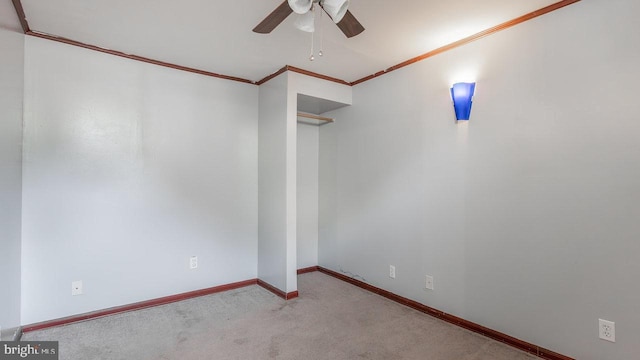 11400 Rolling Green Pl, Hagerstown, MD 21742 - carpeted empty room with baseboards, ornamental molding, and ceiling fan