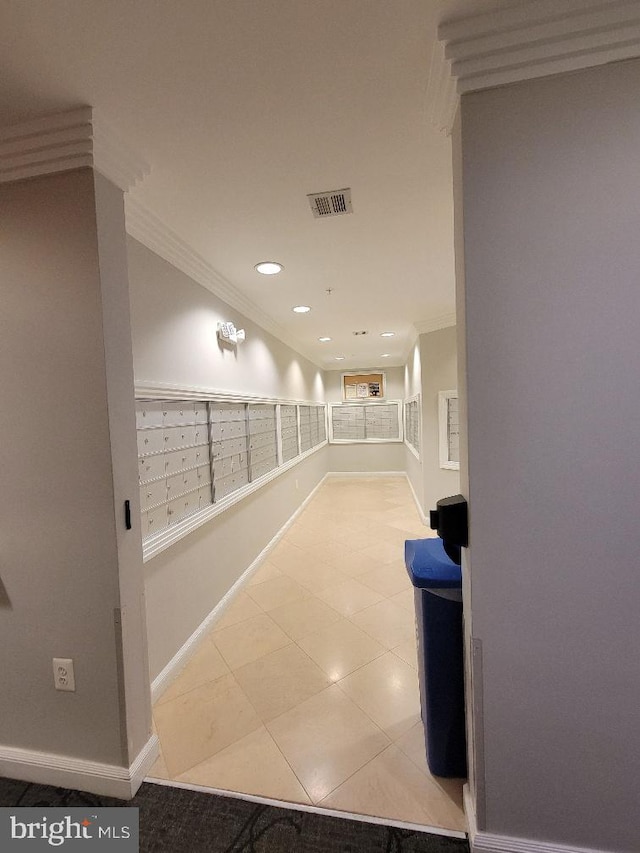 12001 Market St Unit 159, Reston, VA 20190 - hallway featuring baseboards, recessed lighting, ornamental molding, and visible vents