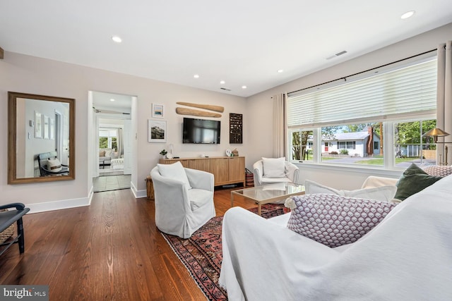 106 Boundary, Saint Michaels, MD 21663 - living area featuring recessed lighting, baseboards, dark wood finished floors, and visible vents