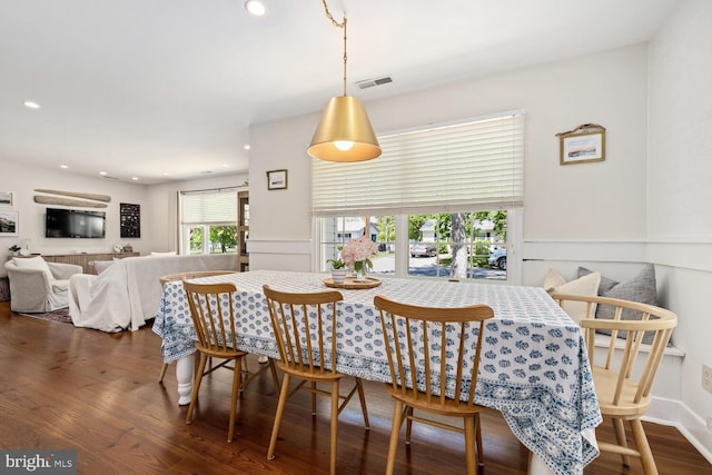 106 Boundary, Saint Michaels, MD 21663 - dining space with recessed lighting, wainscoting, wood finished floors, and visible vents