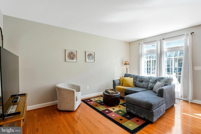 living room featuring baseboards and wood-type flooring