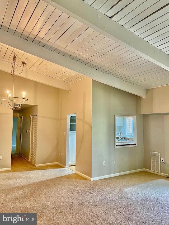 11352 Cherry Hill Rd Unit 1Y304, Beltsville, MD 20705 - unfurnished living room with visible vents, carpet, baseboards, and a chandelier