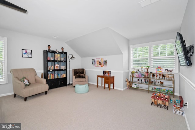 723 Ann Dr, Kennett Square, PA 19348 - game room featuring carpet flooring, baseboards, and lofted ceiling