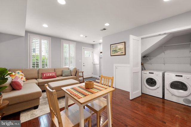 1503 Constitution Ave NE, Washington, DC 20002 - living area with hardwood / wood-style flooring, washing machine and clothes dryer, and recessed lighting