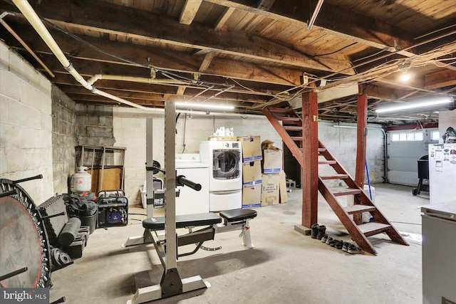 21194 Main St, Shade Gap, PA 17255 - exercise room with washer and clothes dryer and concrete block wall