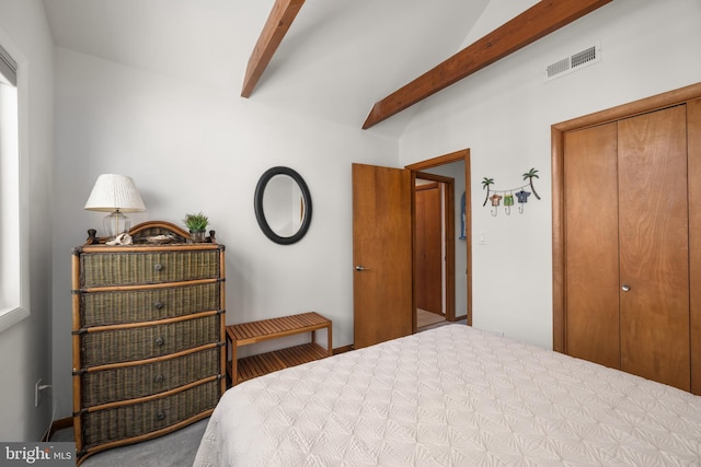 39947 Narrows Rd Unit 13, Fenwick Island, DE 19944 - bedroom featuring beamed ceiling, a closet, and visible vents