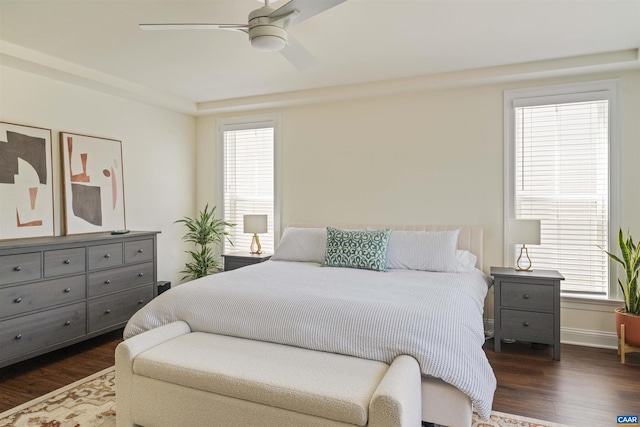 4017 Marie Curie Ct, Charlottesville, VA 22902 - bedroom with baseboards, dark wood-style flooring, and ceiling fan