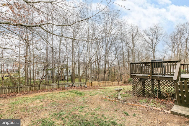 view of yard with a deck and a fenced backyard