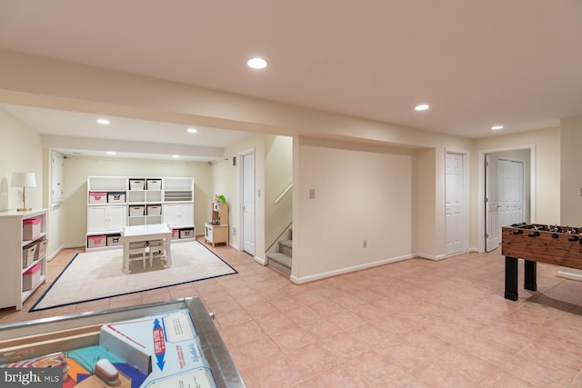 10808 Fieldwood Dr, Fairfax, VA 22030 - recreation room with recessed lighting, light tile patterned floors, and baseboards
