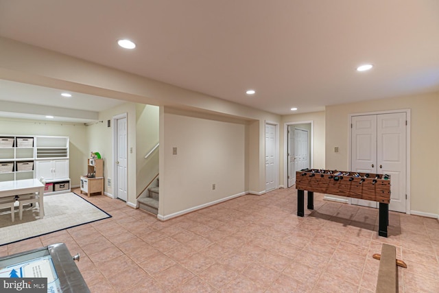10808 Fieldwood Dr, Fairfax, VA 22030 - rec room with recessed lighting, baseboards, and light tile patterned flooring