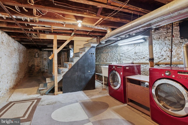 418 Monastery Ave, Philadelphia, PA 19128 - unfinished basement featuring stairs and washing machine and dryer