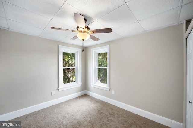 475 Farmington Ave, Pottstown, PA 19464 - unfurnished room featuring baseboards, ceiling fan, carpet flooring, and a drop ceiling