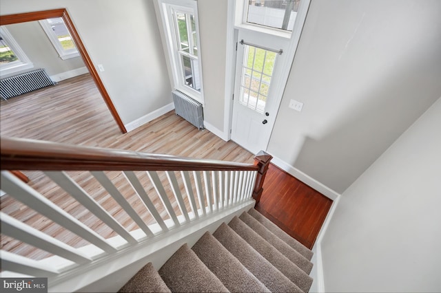 475 Farmington Ave, Pottstown, PA 19464 - staircase with plenty of natural light, baseboards, wood finished floors, and radiator