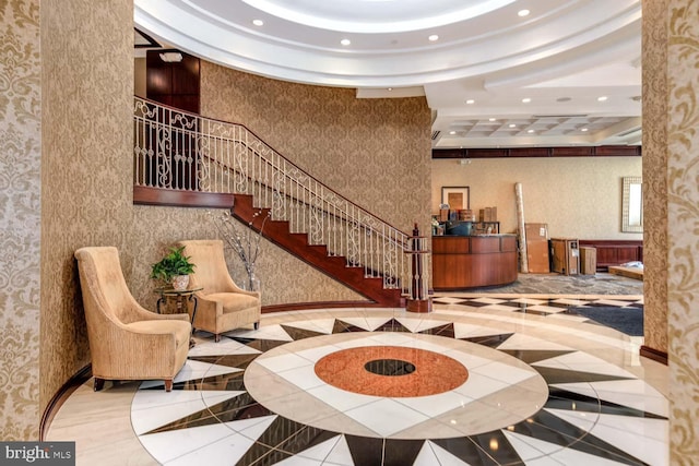 common area with stairs