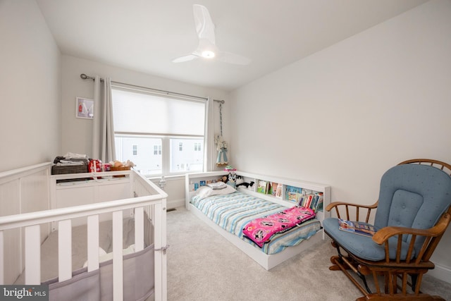 bedroom with carpet floors and ceiling fan
