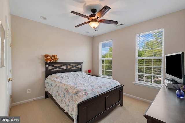 136 Martha Lewis Blvd, Havre De Grace, MD 21078 - bedroom featuring baseboards, ceiling fan, light carpet, and visible vents