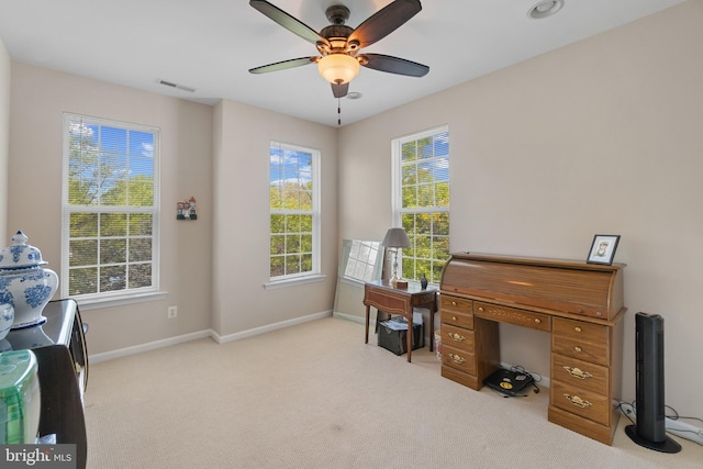 136 Martha Lewis Blvd, Havre De Grace, MD 21078 - office area with ceiling fan, visible vents, light carpet, and baseboards