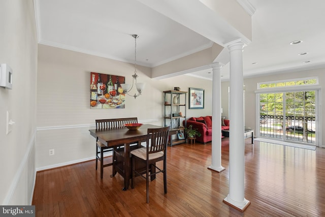 136 Martha Lewis Blvd, Havre De Grace, MD 21078 - dining space featuring wood finished floors, baseboards, ornate columns, ornamental molding, and recessed lighting