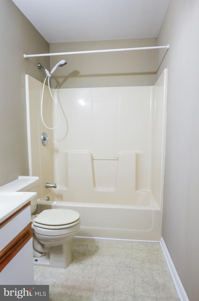 full bathroom with vanity, toilet, and tub / shower combination