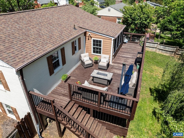 1014 Holmes Ave, Charlottesville, VA 22901 - back of property with roof with shingles, a wooden deck, and a yard