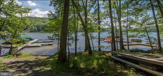 water view featuring a floating dock