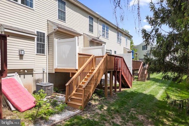 9 Ryan Ct, Telford, PA 18969 - exterior space featuring stairs, a deck, a residential view, a yard, and cooling unit