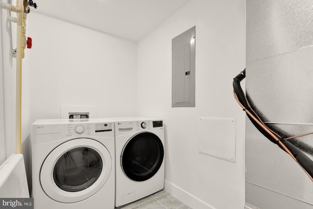 1251 Morse St NE Unit Ph3, Washington, DC 20002 - washroom featuring laundry area, baseboards, washing machine and dryer, and electric panel