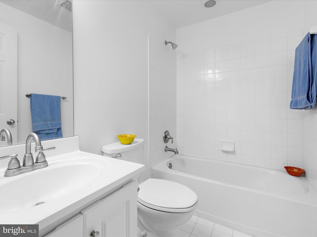 8283 Waterford Mill Ct, Pasadena, MD 21122 - bathroom featuring shower / bathtub combination, toilet, tile patterned flooring, and vanity