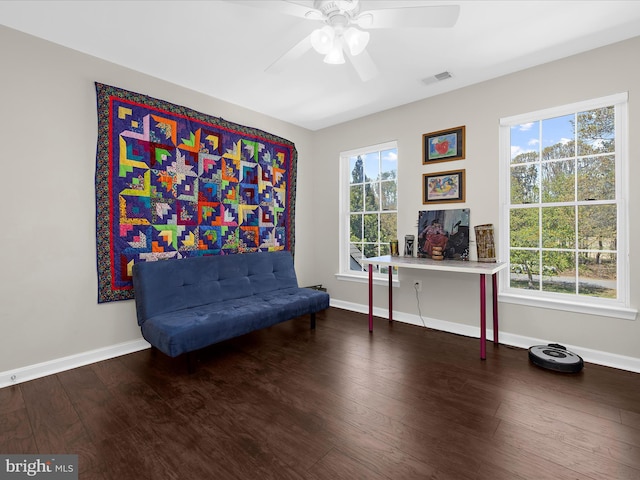 8283 Waterford Mill Ct, Pasadena, MD 21122 - living area featuring visible vents, baseboards, ceiling fan, and wood finished floors