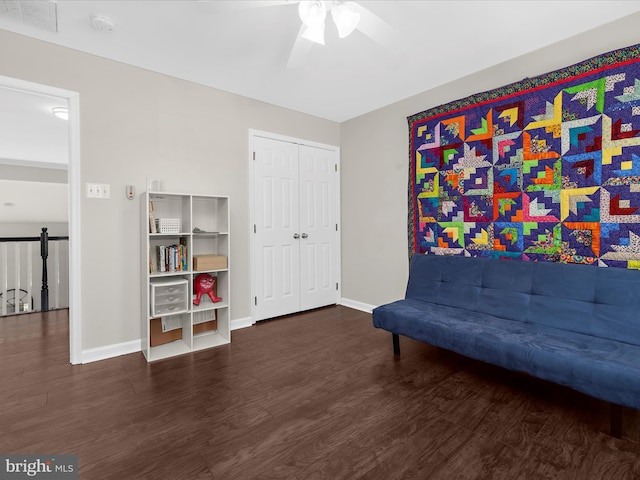 8283 Waterford Mill Ct, Pasadena, MD 21122 - sitting room featuring baseboards, ceiling fan, wood finished floors, and visible vents