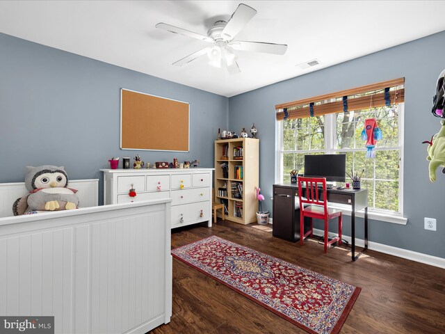 8283 Waterford Mill Ct, Pasadena, MD 21122 - bedroom with a ceiling fan, baseboards, visible vents, and dark wood finished floors
