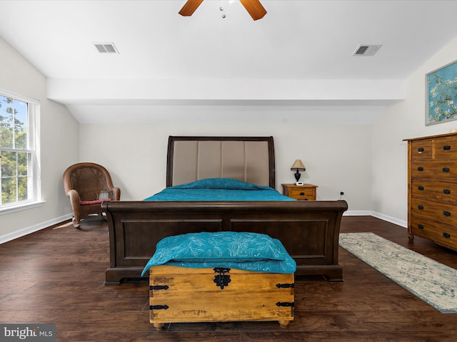 8283 Waterford Mill Ct, Pasadena, MD 21122 - bedroom featuring baseboards, lofted ceiling, dark wood finished floors, and visible vents