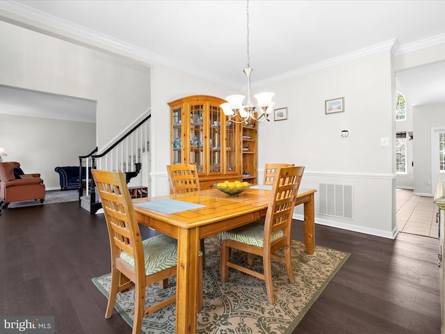 8283 Waterford Mill Ct, Pasadena, MD 21122 - dining space featuring an inviting chandelier, ornamental molding, stairway, and visible vents