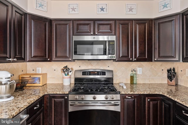 5229 Woodleaf Ct, Centreville, VA 20120 - kitchen with stainless steel appliances, dark brown cabinets, and decorative backsplash