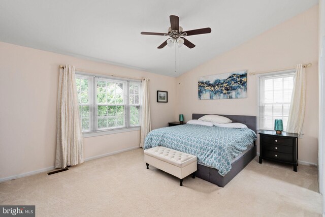 5229 Woodleaf Ct, Centreville, VA 20120 - carpeted bedroom with baseboards, lofted ceiling, and a ceiling fan