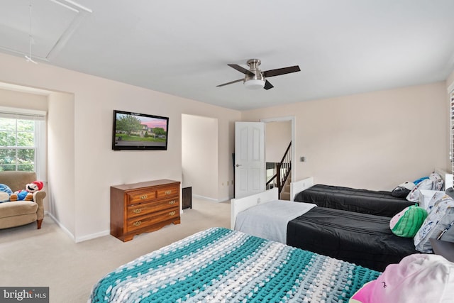 5229 Woodleaf Ct, Centreville, VA 20120 - bedroom with attic access, light colored carpet, baseboards, and ceiling fan