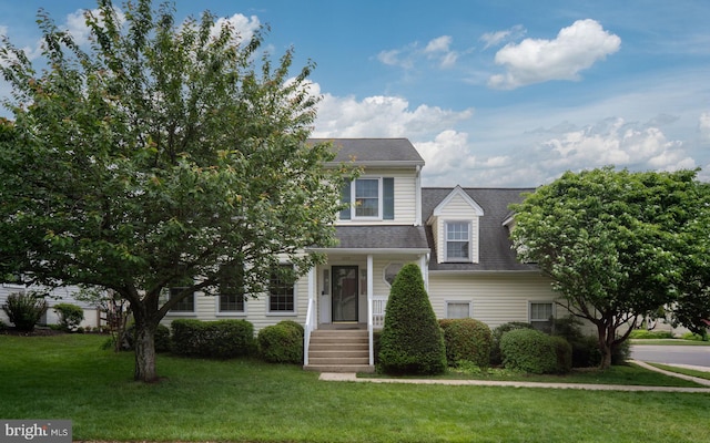 5229 Woodleaf Ct, Centreville, VA 20120 - view of front facade with a front lawn, roof with shingles, and covered porch