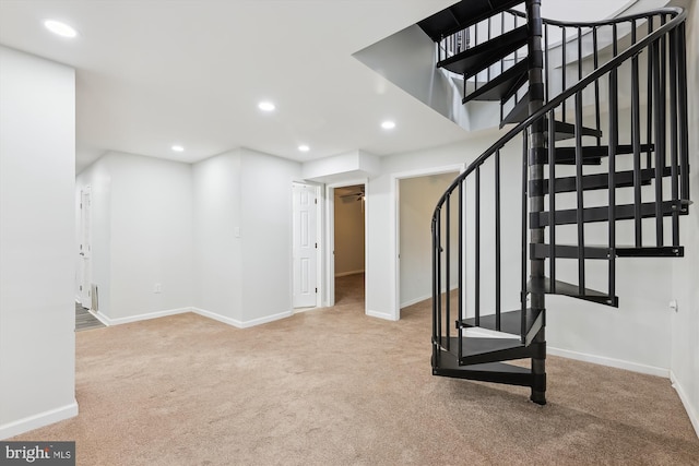 4527 Deer Park Dr, Temple Hills, MD 20748 - stairs with baseboards, carpet flooring, and recessed lighting