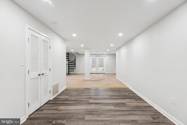 4527 Deer Park Dr, Temple Hills, MD 20748 - hall with french doors, recessed lighting, stairs, and visible vents