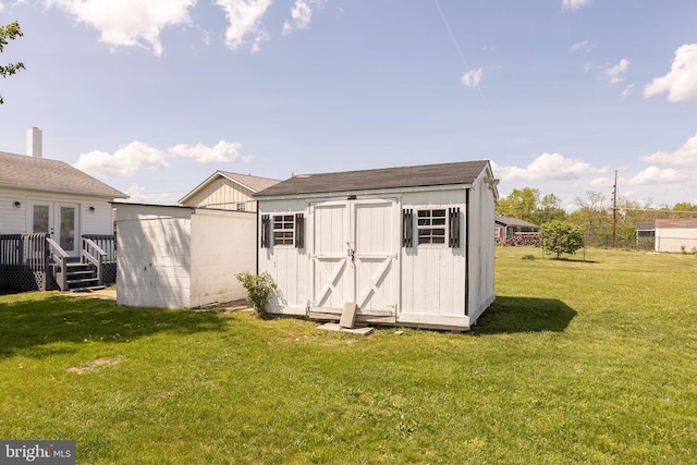 view of shed with french doors