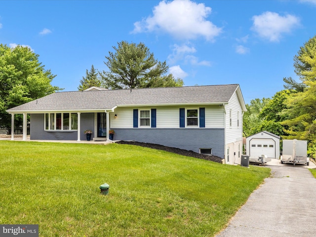 7214 Honeybush Dr, Mount Airy, MD 21771 - single story home featuring driveway, an outbuilding, a front lawn, and a detached garage