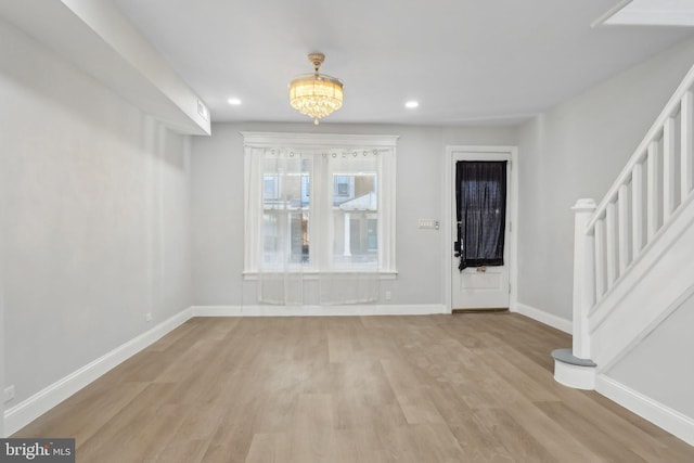 6227 Delancey St, Philadelphia, PA 19143 - foyer entrance featuring stairway, baseboards, recessed lighting, and light wood-style flooring
