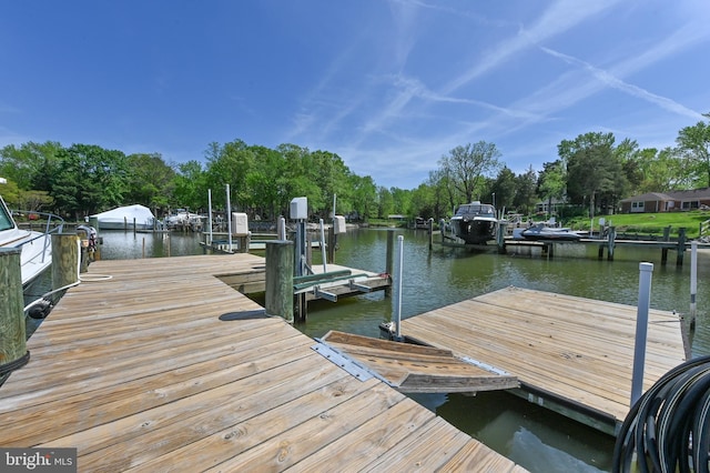 view of dock with a water view