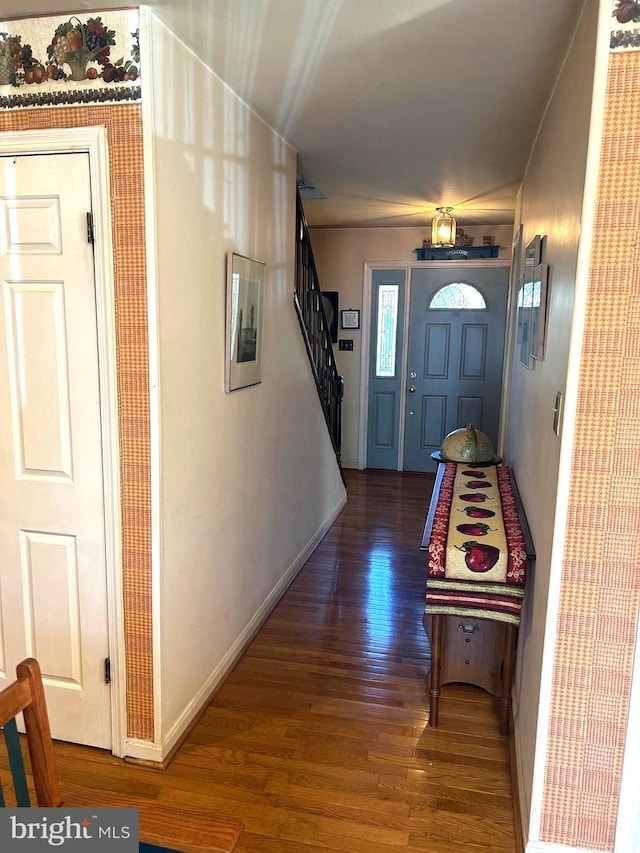 6908 Baltimore Ave, Hyattsville, MD 20782 - entrance foyer with wood finished floors, stairway, and baseboards
