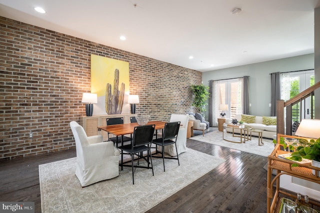 2006 Potomac Ave, Alexandria, VA 22301 - dining room with brick wall, wood-type flooring, and recessed lighting